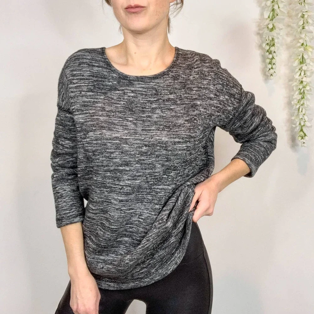 J. CREW space dyed knit sweater top exposed back zipper charcoal 2661